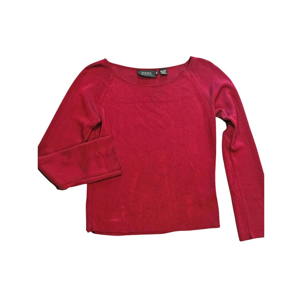 Dana Buchman red slinky silk long sleeve sweater womens medium stretchy Fitted *